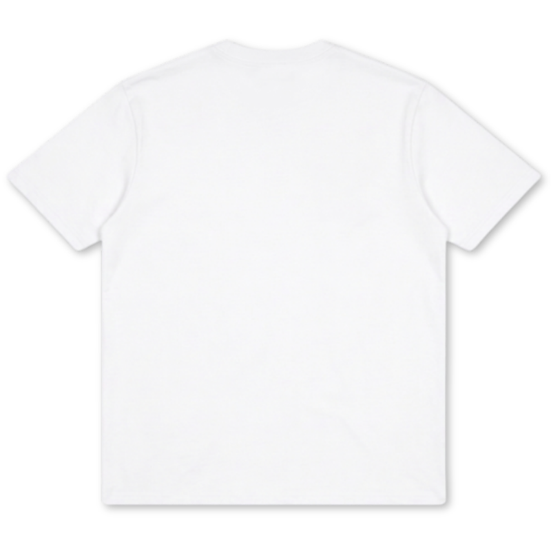 A plain white short-sleeve crewneck t-shirt shown from the back, photographed flat against a white background.