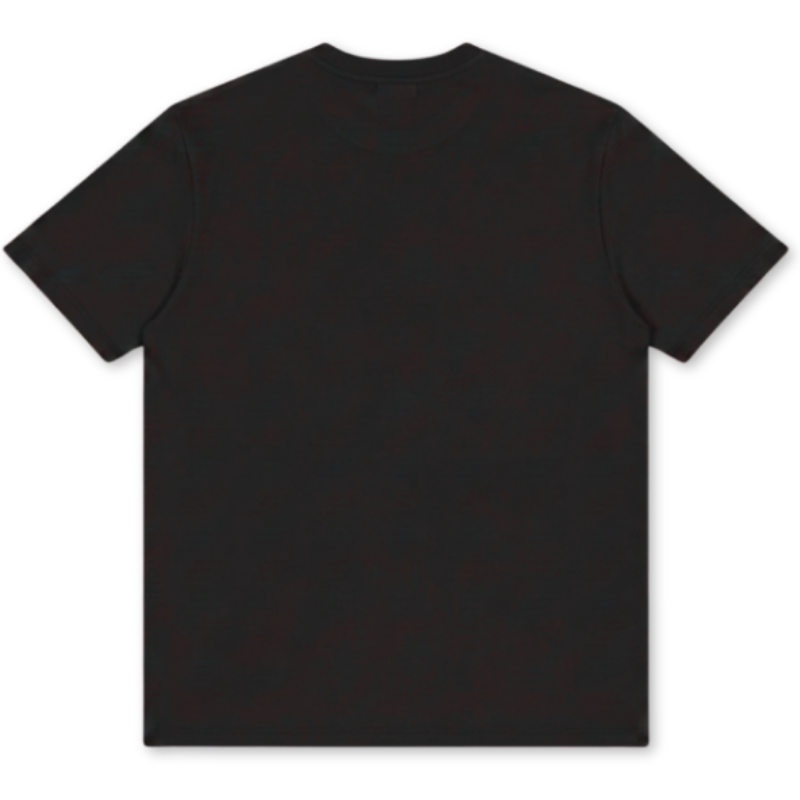 A plain black short-sleeve crewneck t-shirt shown from the back, laid flat against a white background.